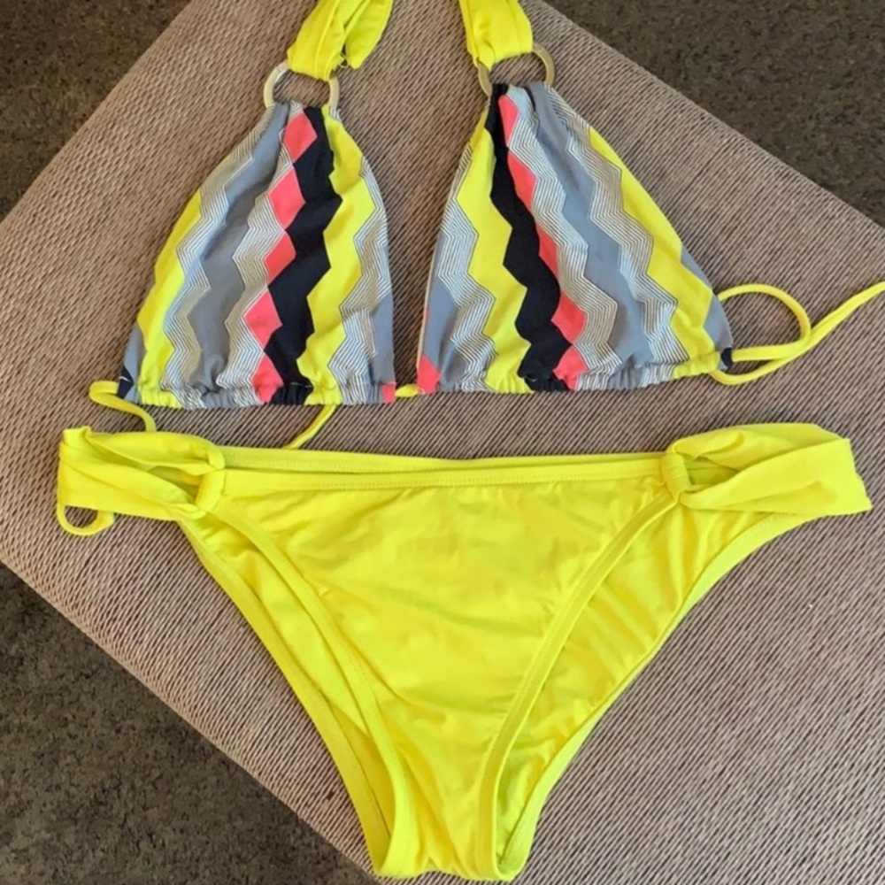 L*space neon yellow chevron bikini
